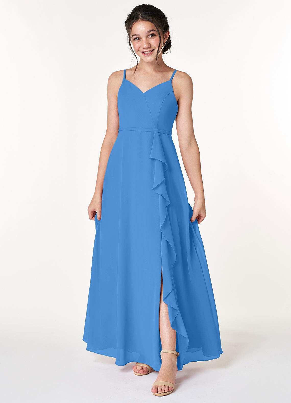 Azazie Naeem Junior Blue Jay A-Line Ruched Chiffon Dress image1