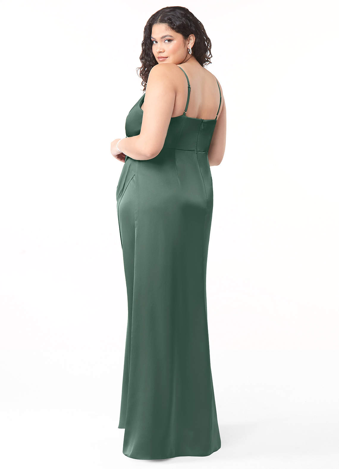 Azazie Maci Bridesmaid Dresses Eucalyptus A-Line V-Neck Pleated Stretch Satin Dress image7