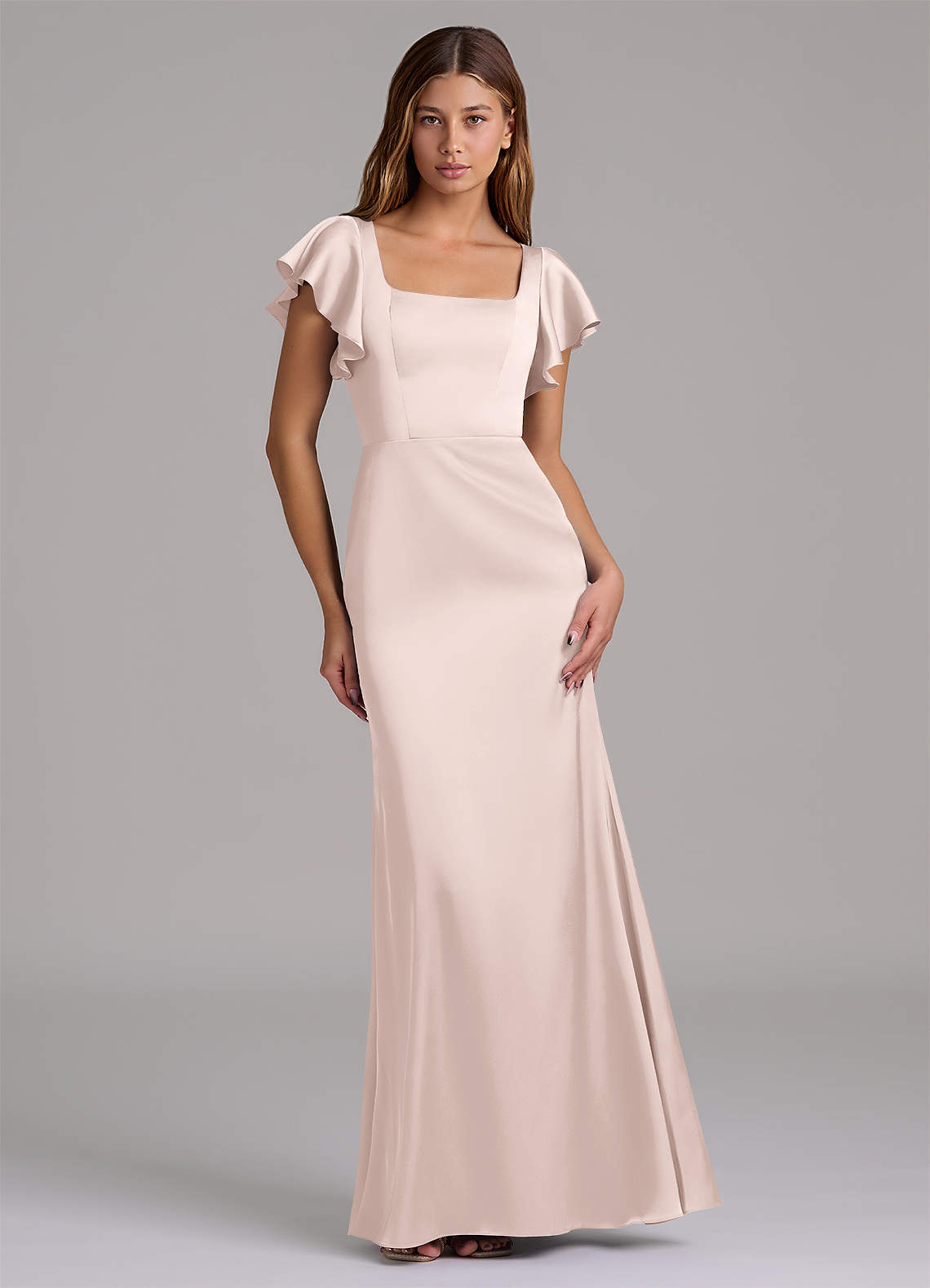 Azazie Elkie Bridesmaid Dresses Blushing Pink Mermaid Square Neckline Stretch Satin Dress image1