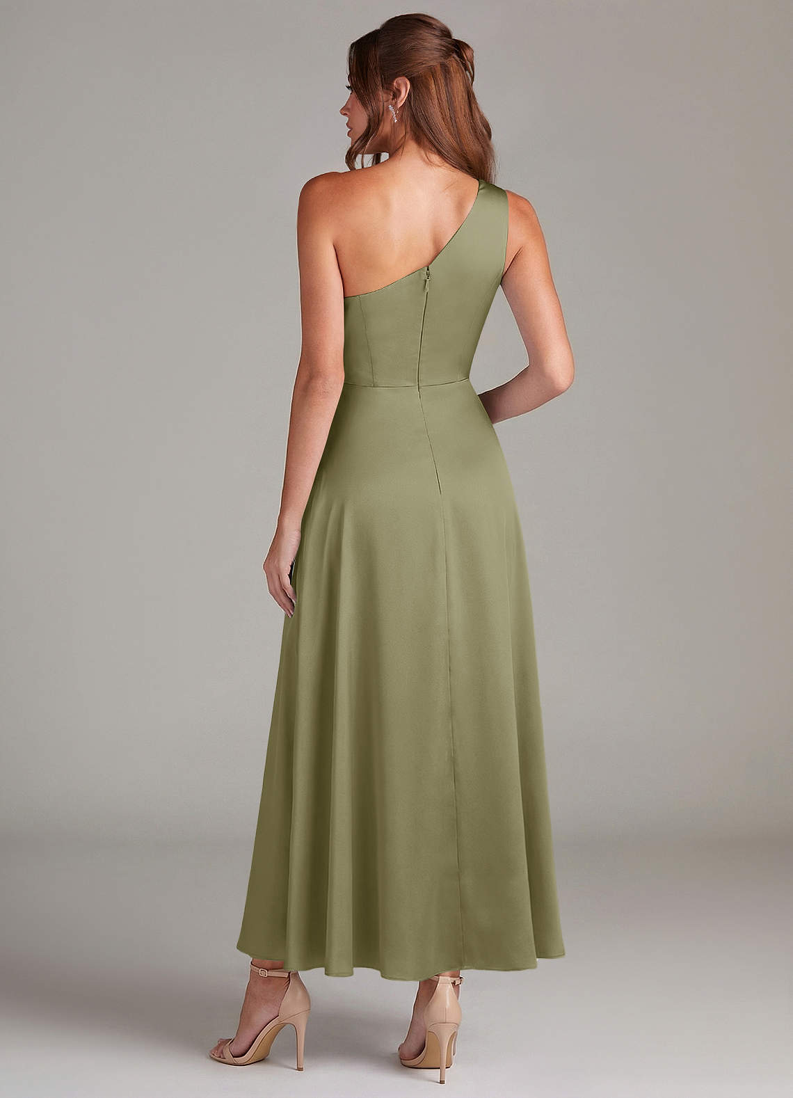 Azazie Brooke Brautjungfernkleider A-Linie One-Shoulder Stretch-Satin Kleid Pistazie image6