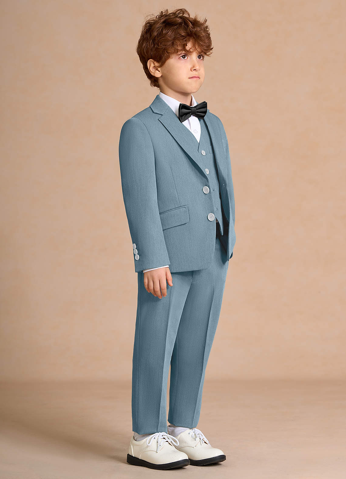 front Oliver 하늘색 나비넥타이가 달린 소년용 5피스 정장
