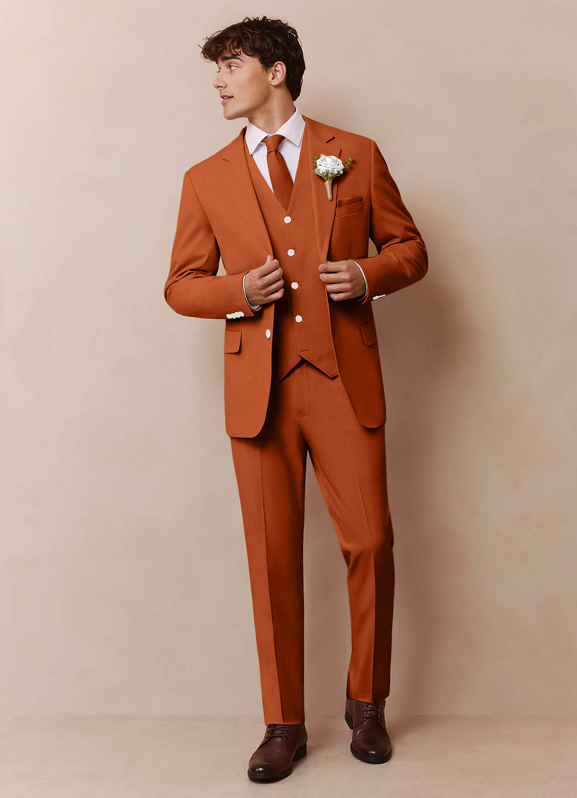 front James Burnt Orange Structured Stretch 3-piece suit