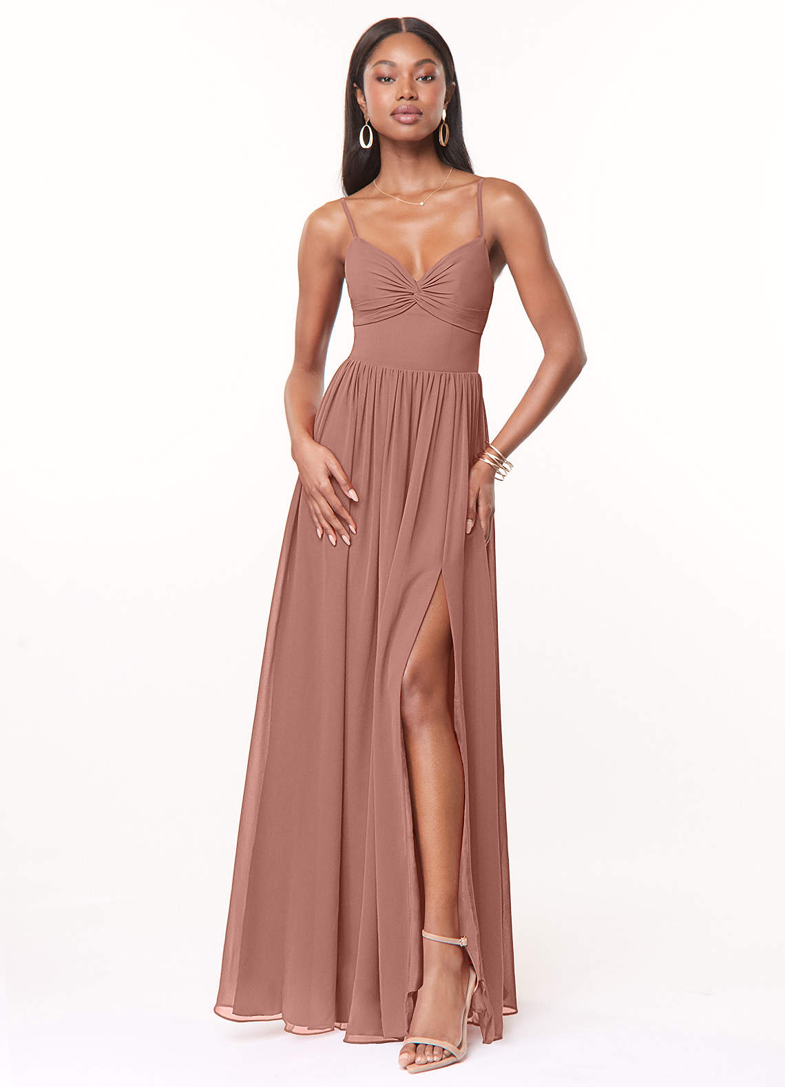 Azazie Zeya Bridesmaid Dresses Cedar Rose A-Line V-Neck Pleated Chiffon Dress image1
