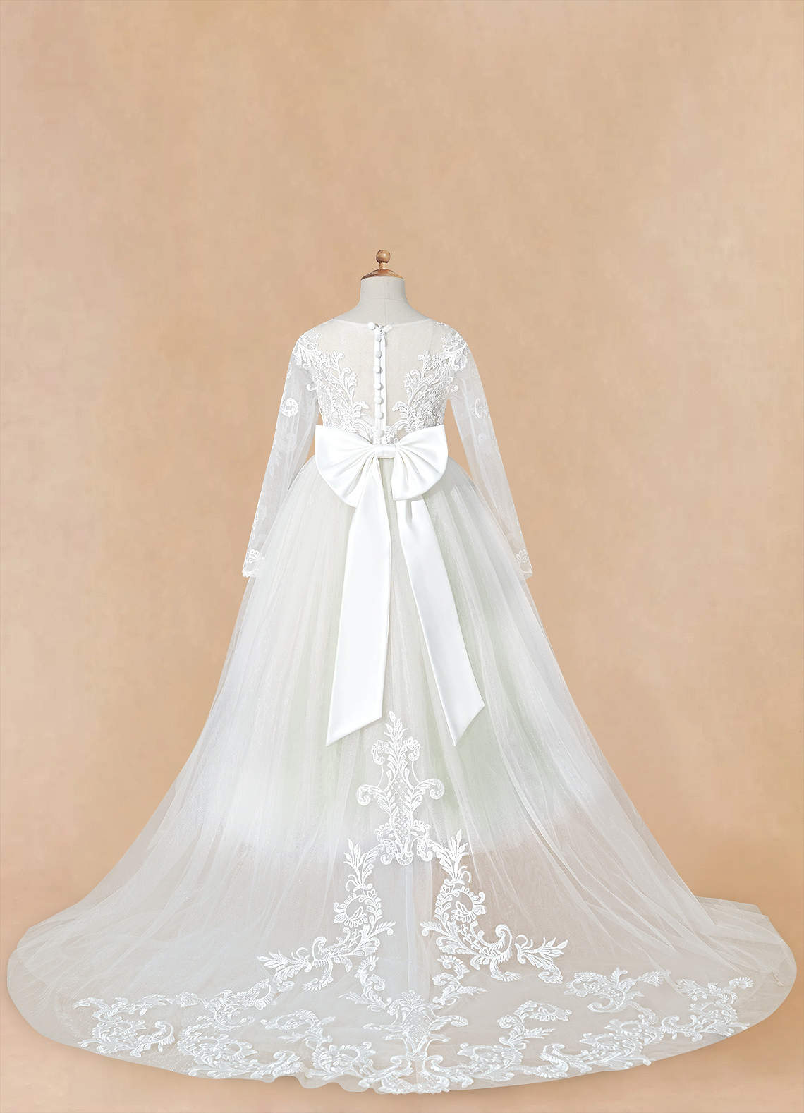 Azazie Elodie Robe Demoiselle D'honneur Fillette Robe Princesse en Dentelle Ivoire Sauge Poussiéreuse image12