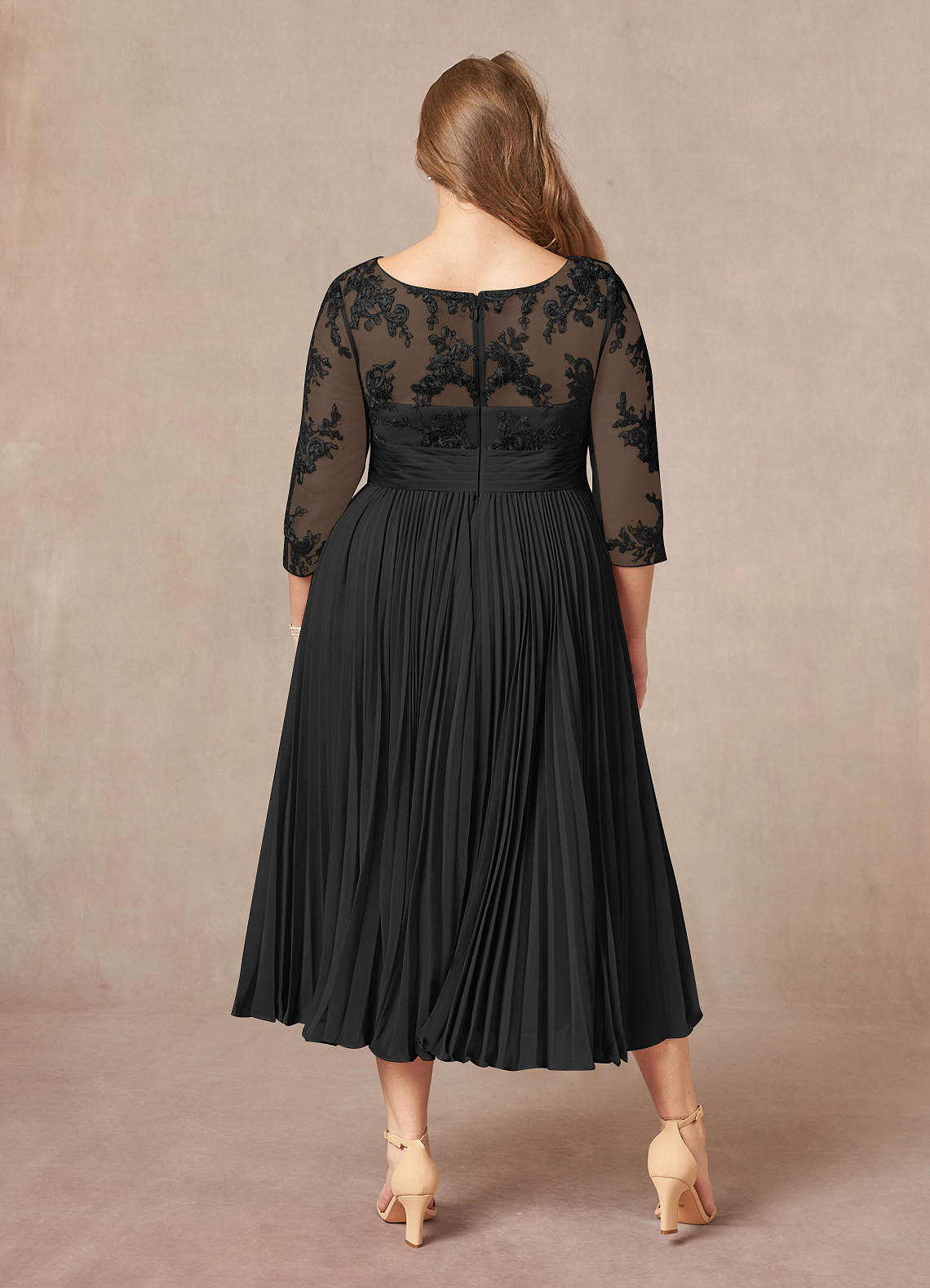 Azazie Tutu Mother of the Bride Dresses Black A-Line Boatneck Lace Chiffon Dress image7