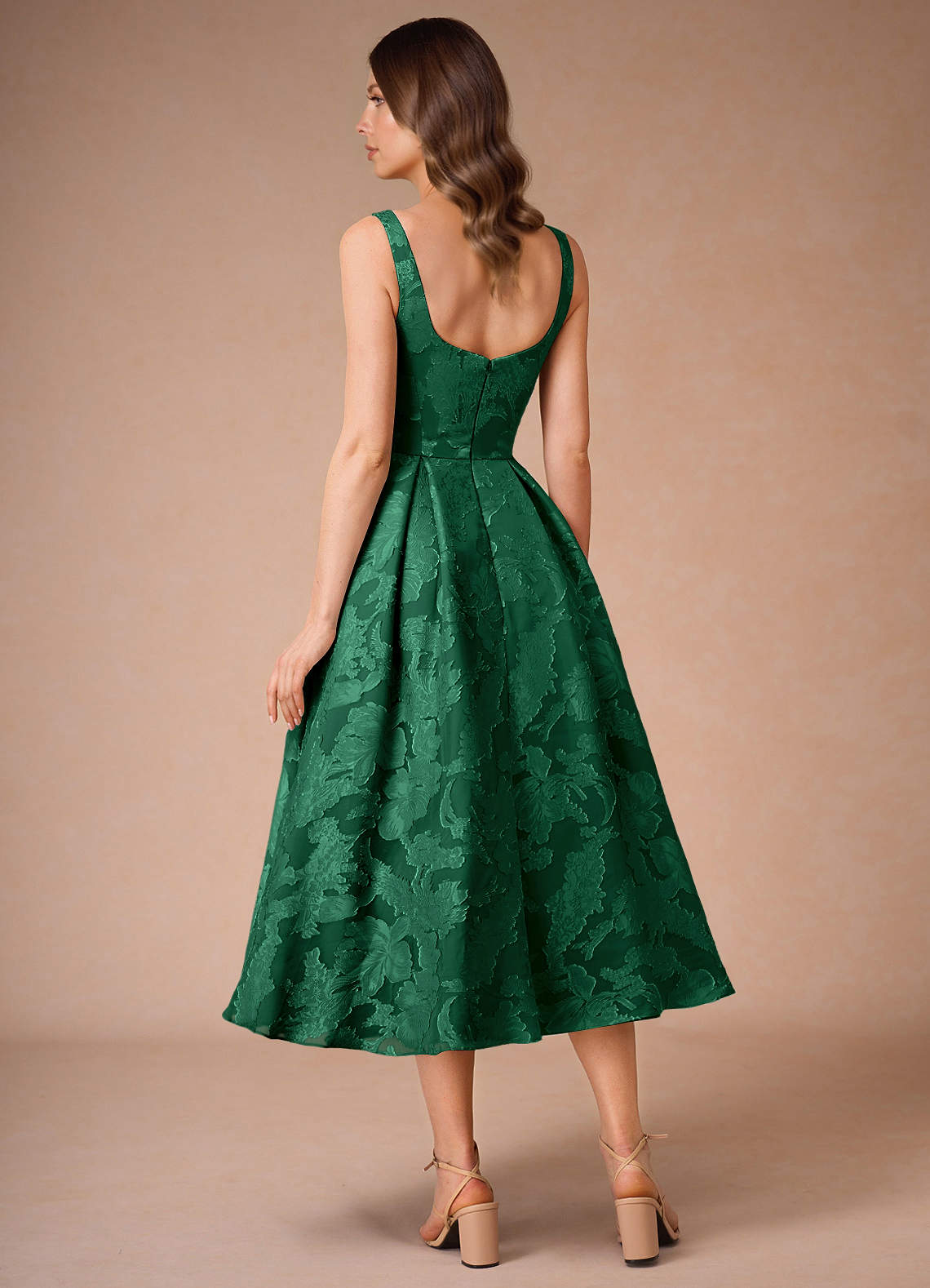 dark green cocktail dress | Mid-calf Dress With Belt & Pockets | Wedding Guest Dress | Elegant Casual Dress | Party Dress She features a square neckline paired with a pleated A Green Cocktail Dresses | Sage,