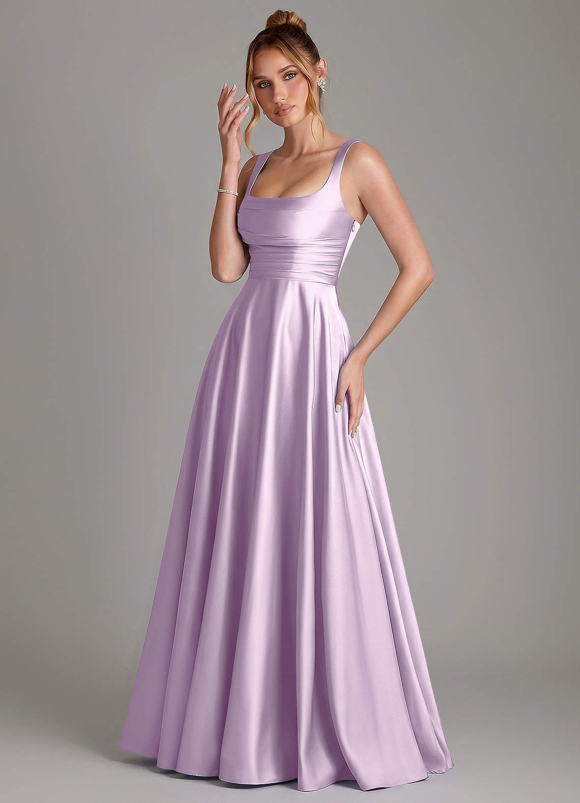 azazie bridesmaid dress Azazie Soren Lilac Stretch Satin Bridesmaid Dresses