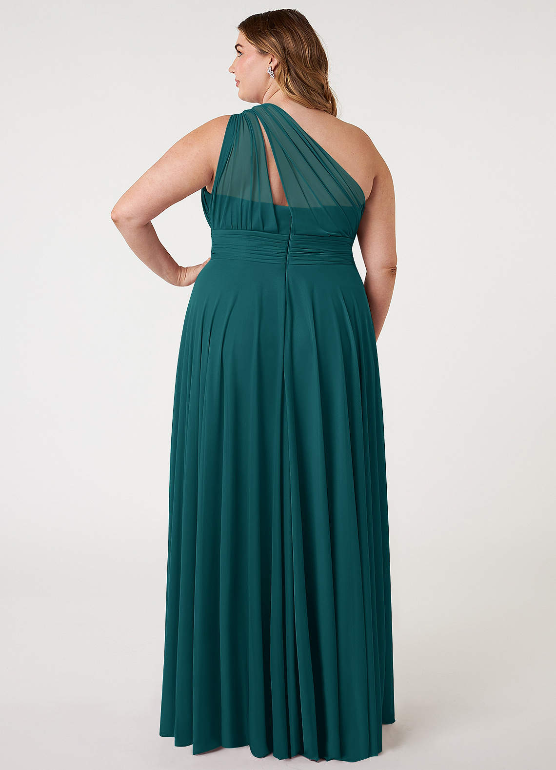 Azazie Charlize Abiti da Damigella Abito A-Line in Maglia Monospalla Verde Pavone image6