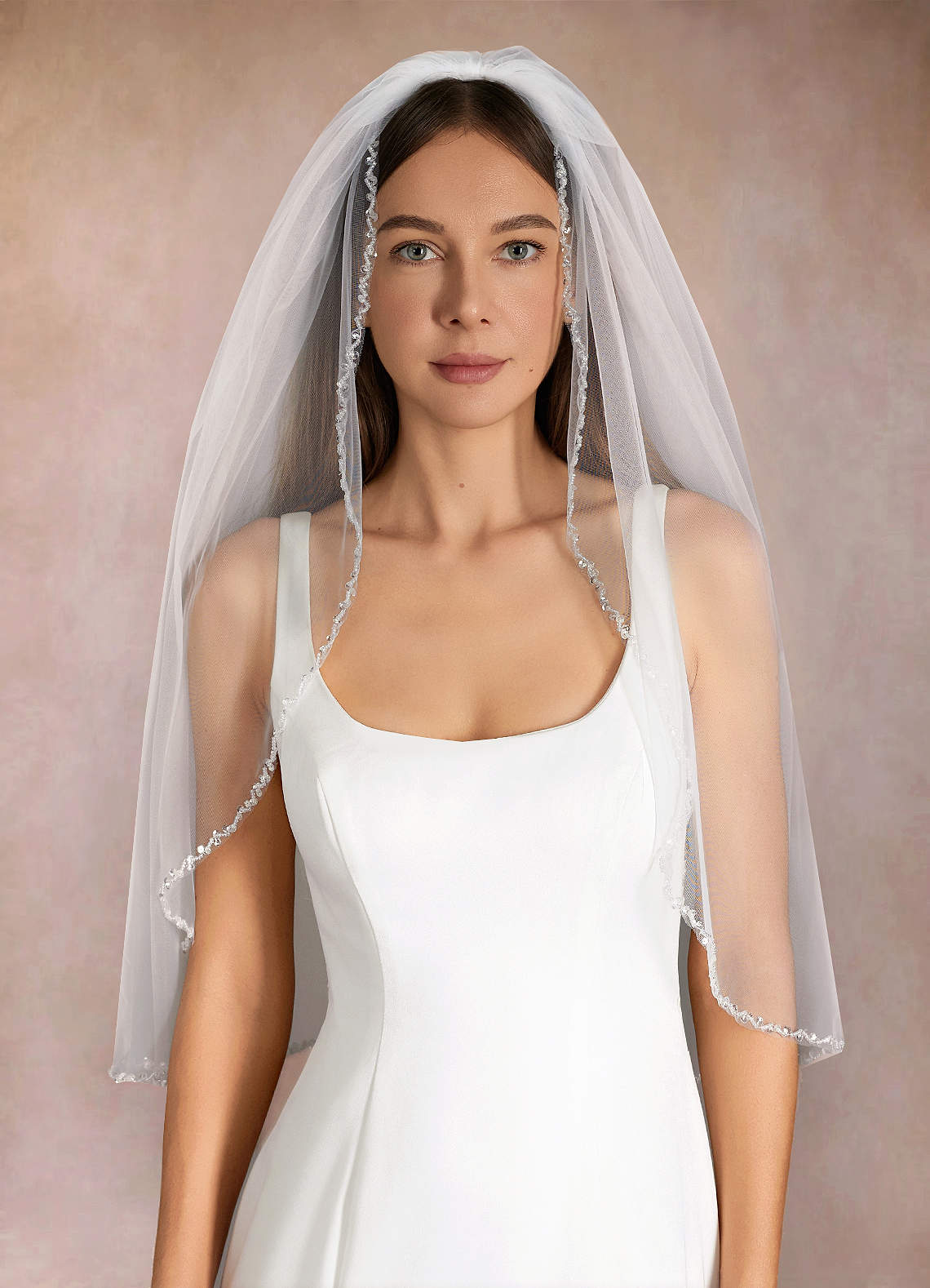 front Sheena Beads Waist Length Veil