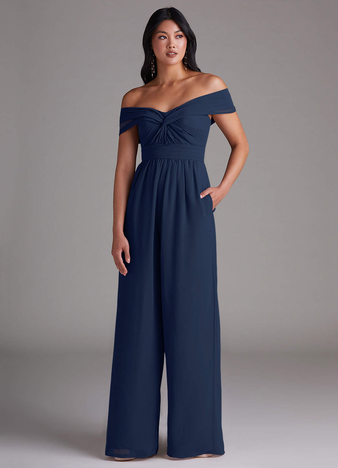 スーツ・フォーマル・ドレス Ipomoea Off Shoulder Dress Azazie Lamara Dark Navy Bridesmaid Dresses | Azazie