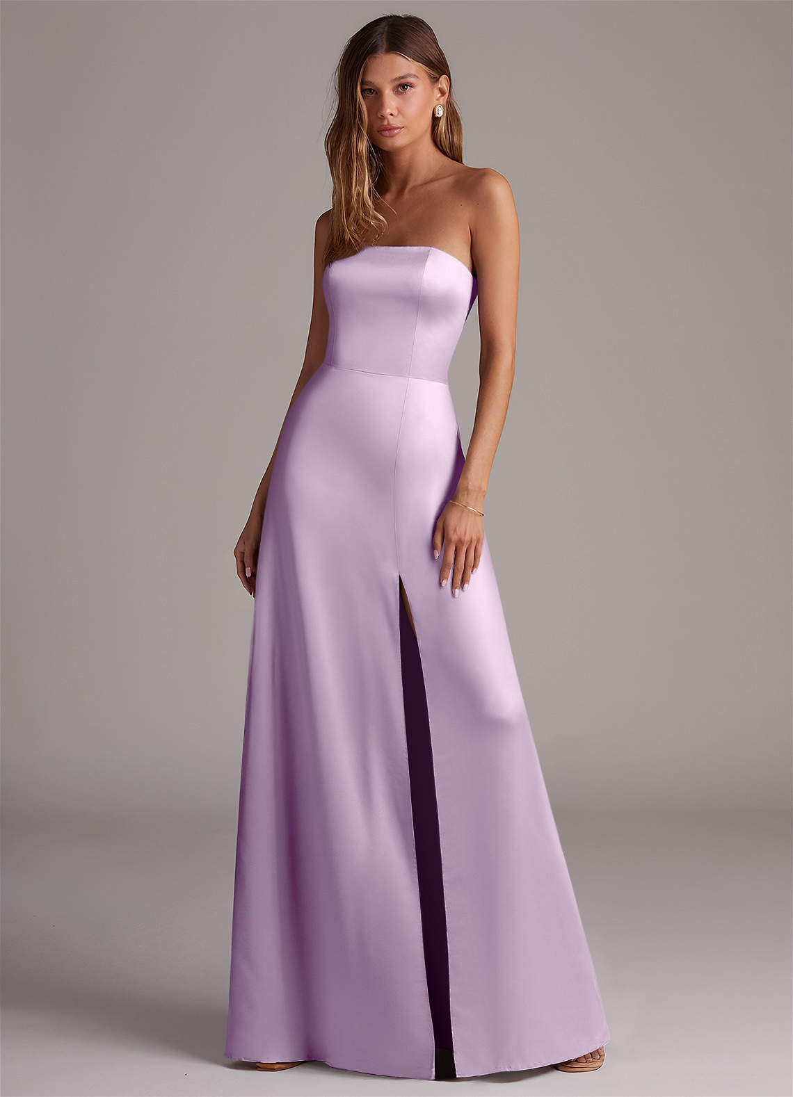 Azazie Wren Bridesmaid Dresses Frosted Lilac A-Line Strapless Stretch Satin Convertible Dress image1