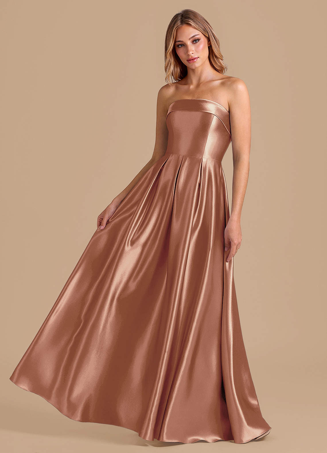 Azazie Lucienne Bronzer Metallic Satin Bridesmaid Dresses | Azazie