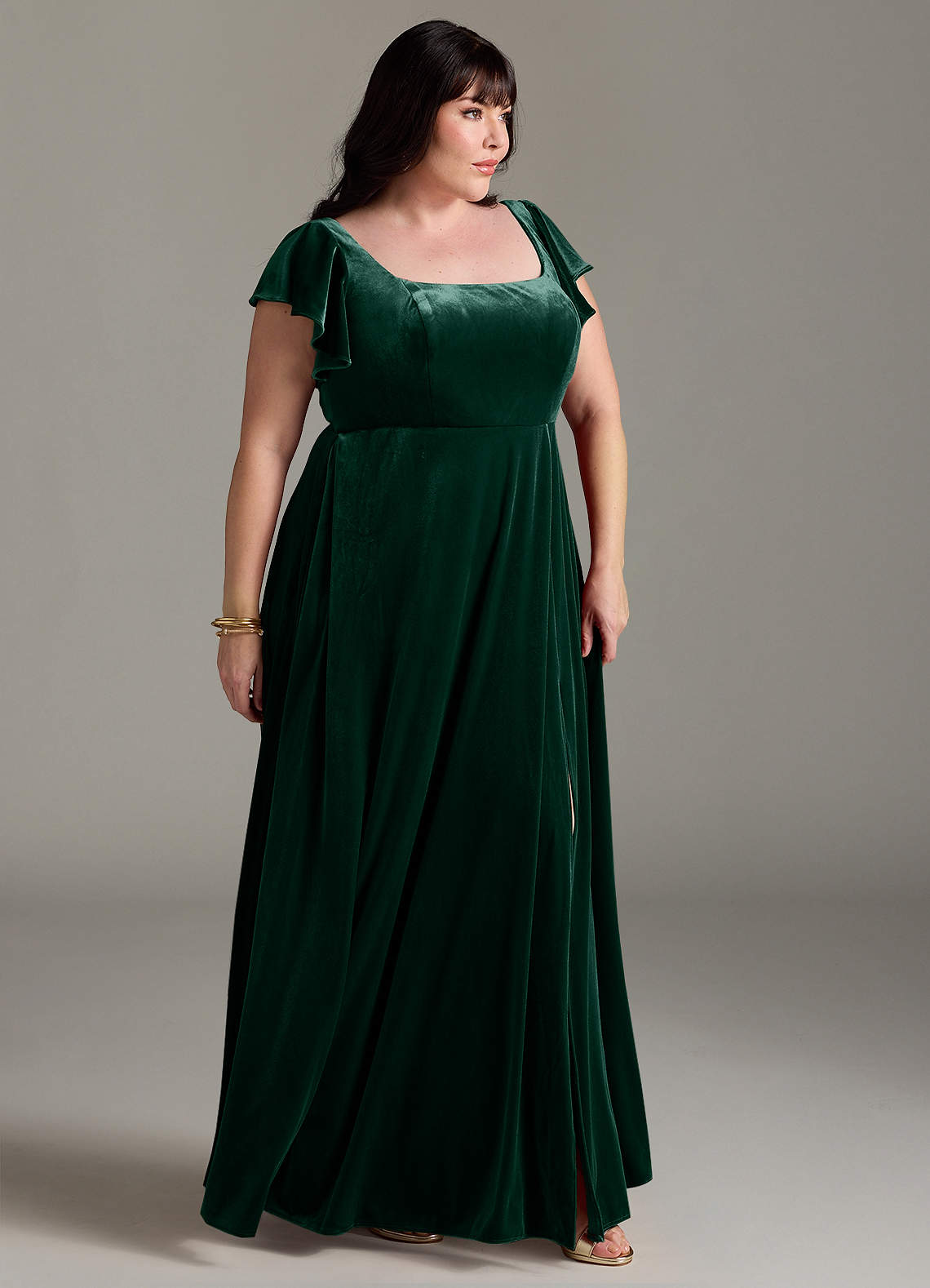 Azazie Bondi Bridesmaid Dresses Emerald A-Line Side Slit Velvet Dress image8