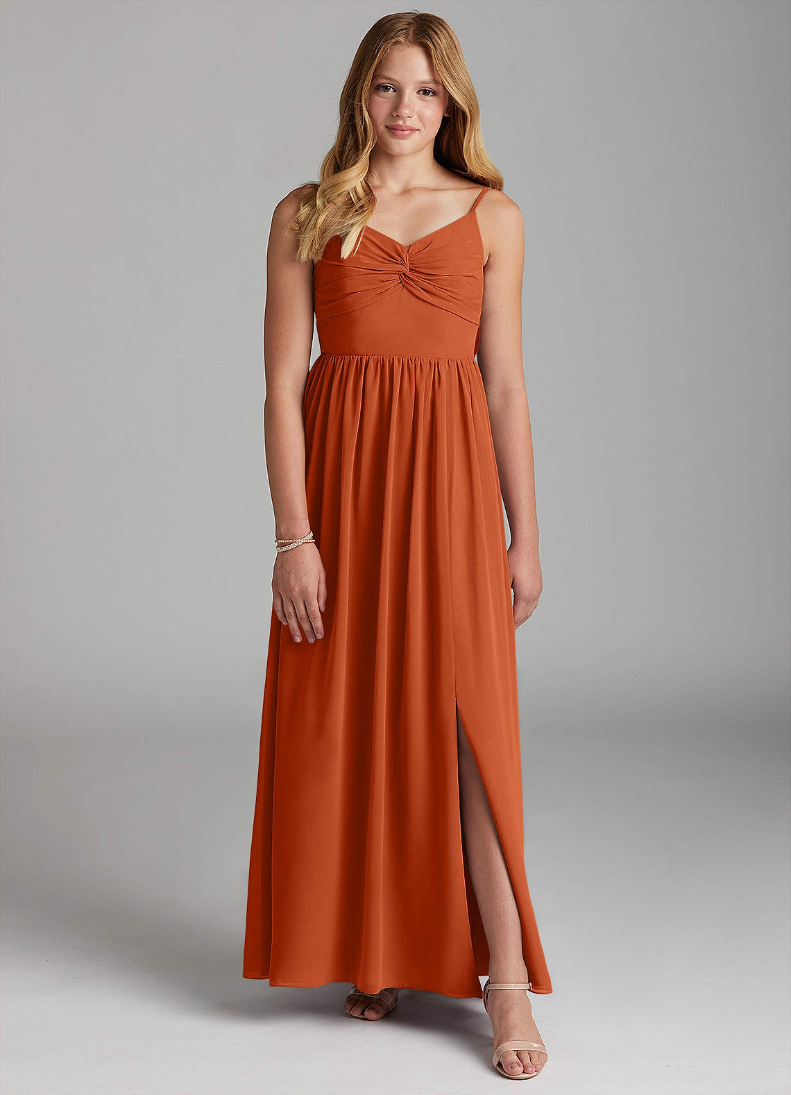 Azazie Zeya Junior A-Linie Chiffon Kleid Gebranntes Orange image1