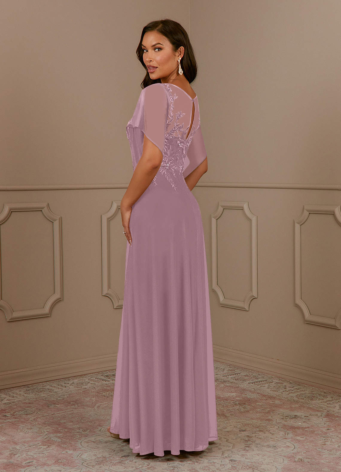 Azazie Cavell Mother of the Bride Dresses Dusty Rose A-Line Sequins Mesh Dress image4