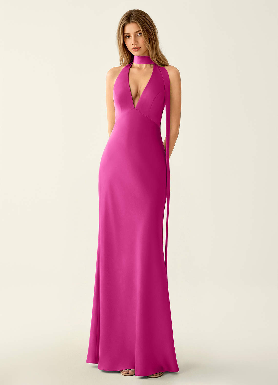 hot pink halter prom dress Wrenllien Satin Vacation $50+