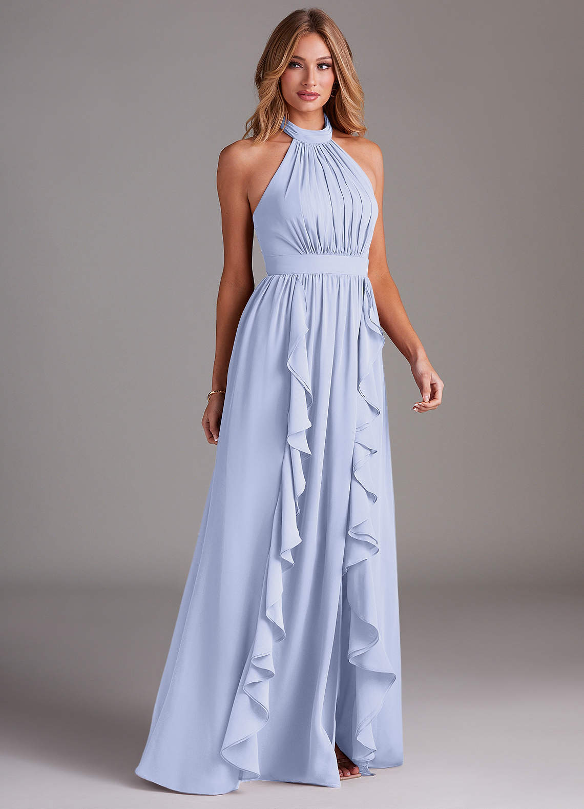 Azazie A-Line Halter Neck Floor-Length Chiffon Bridesmaid Dresses - Lavender