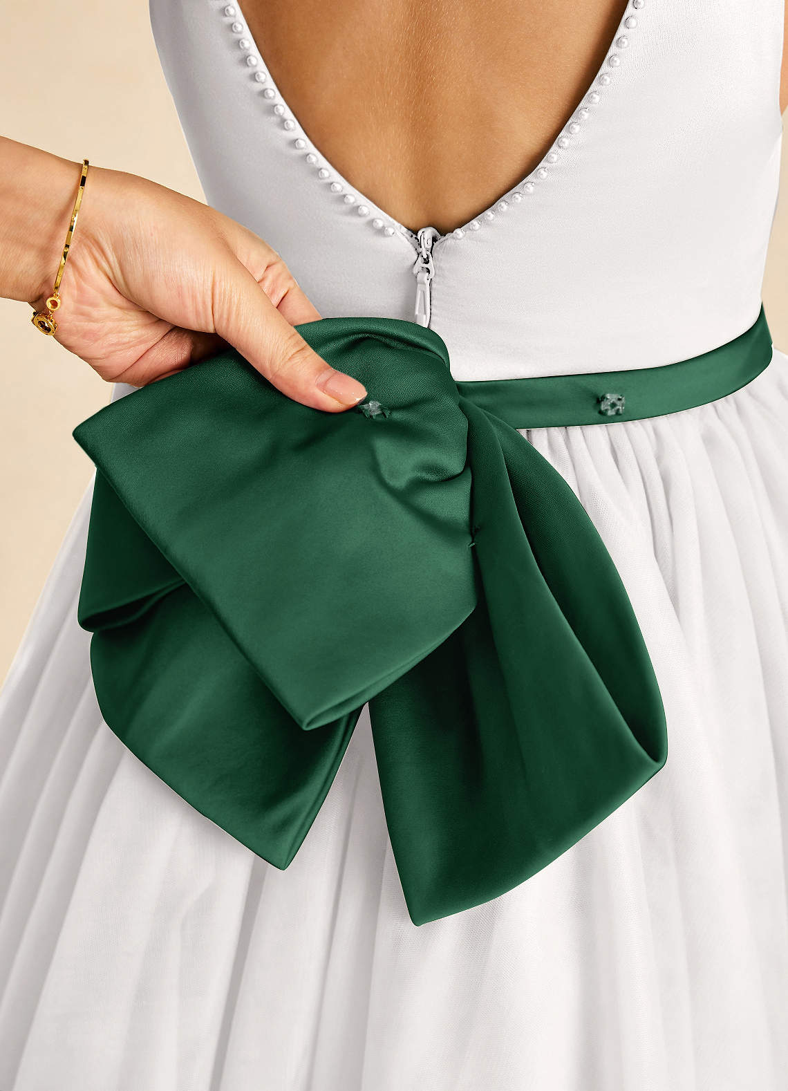 Azazie Seline Ivory Dark Green A-Line Bow Tulle Dress | Azazie Azazie Seline Ivory Dark Green A-Line Bow Tulle Dress | Azazie