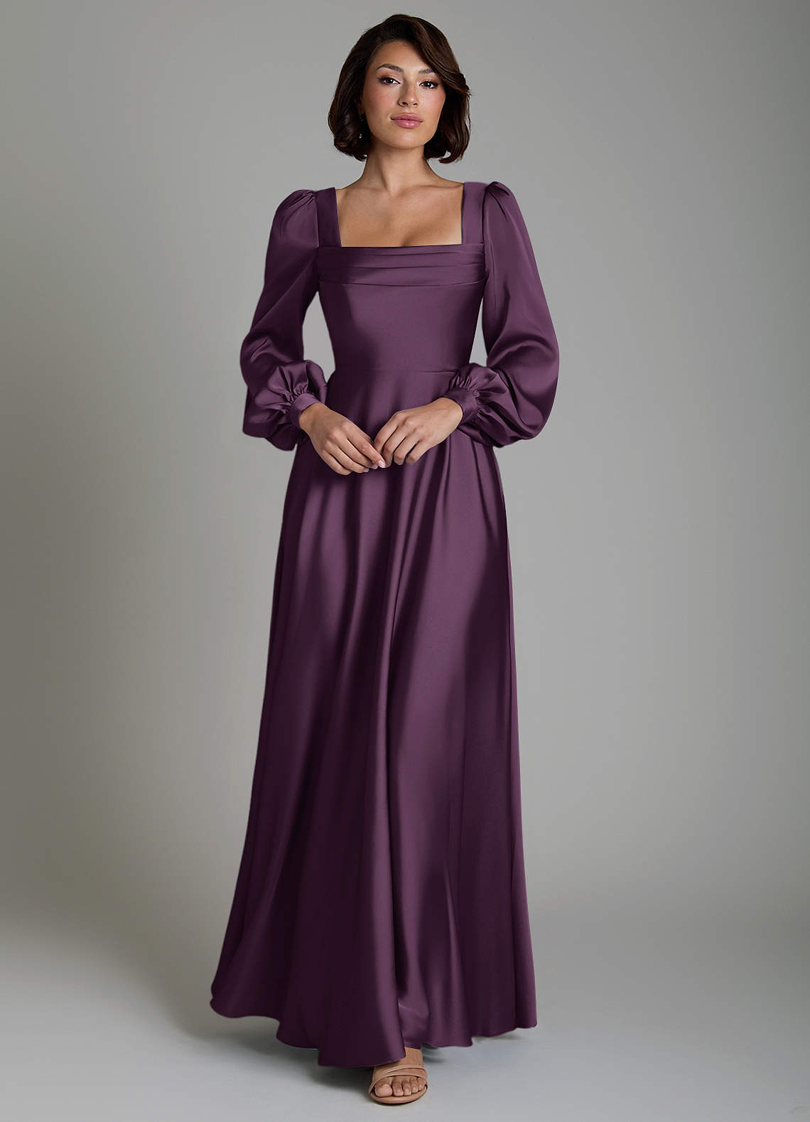 plum a line dress Azazie Solana curvy Spaghetti Strap Mermaid Wedding Size:8Y Featured in a Plum