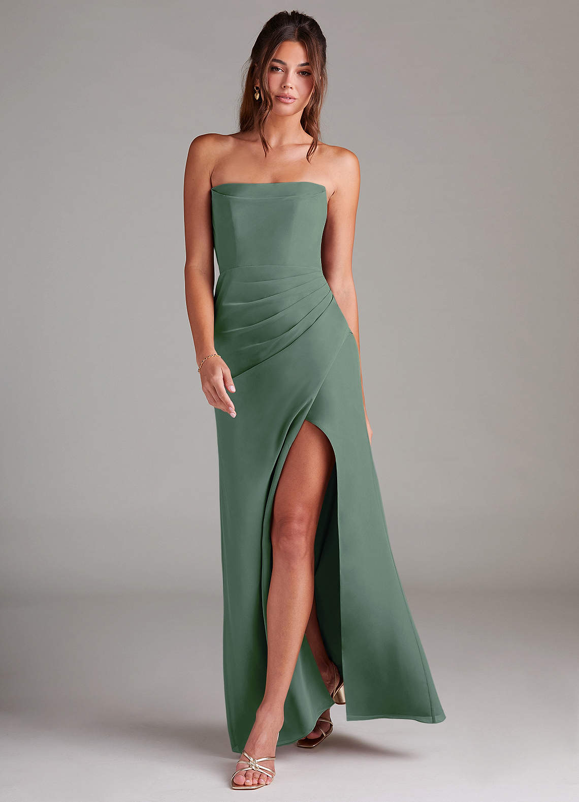 azazie eucalyptus bridesmaid dress The look is complete with an A Azazie Denice