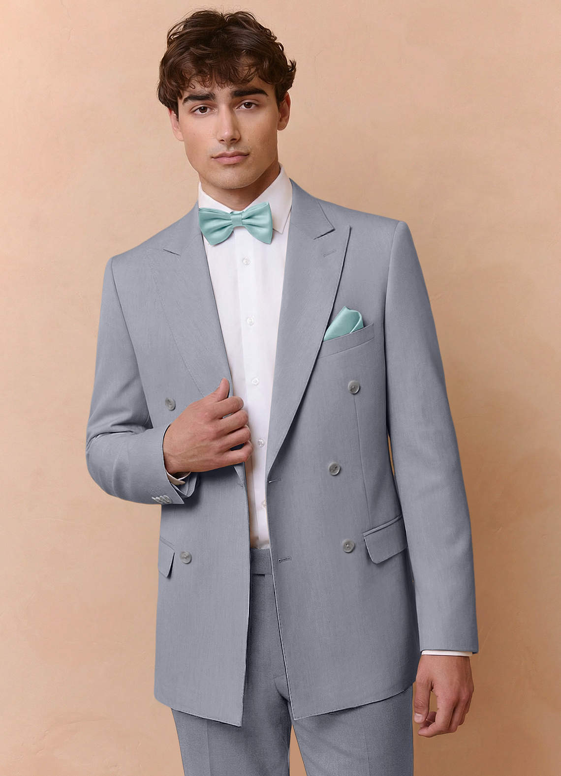 front Collins Grey Double Breasted Wool Blend Suit