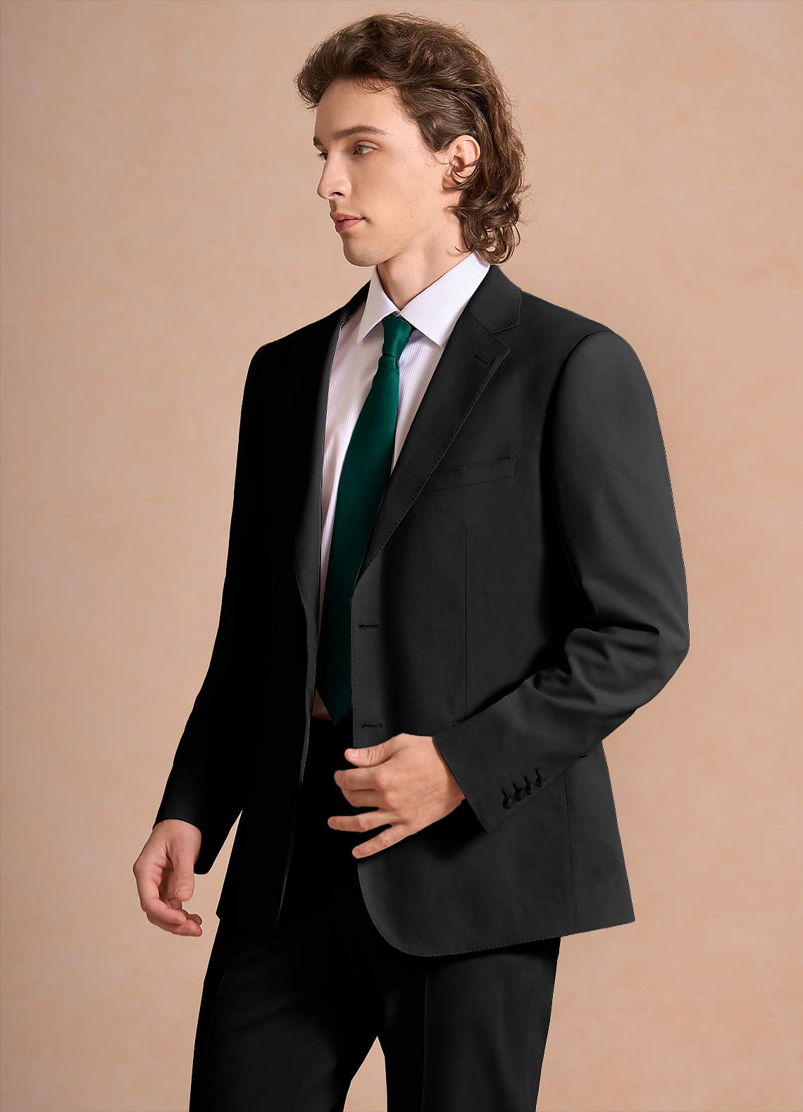 front Carter Black Cotton Linen Blend Suit Jacket