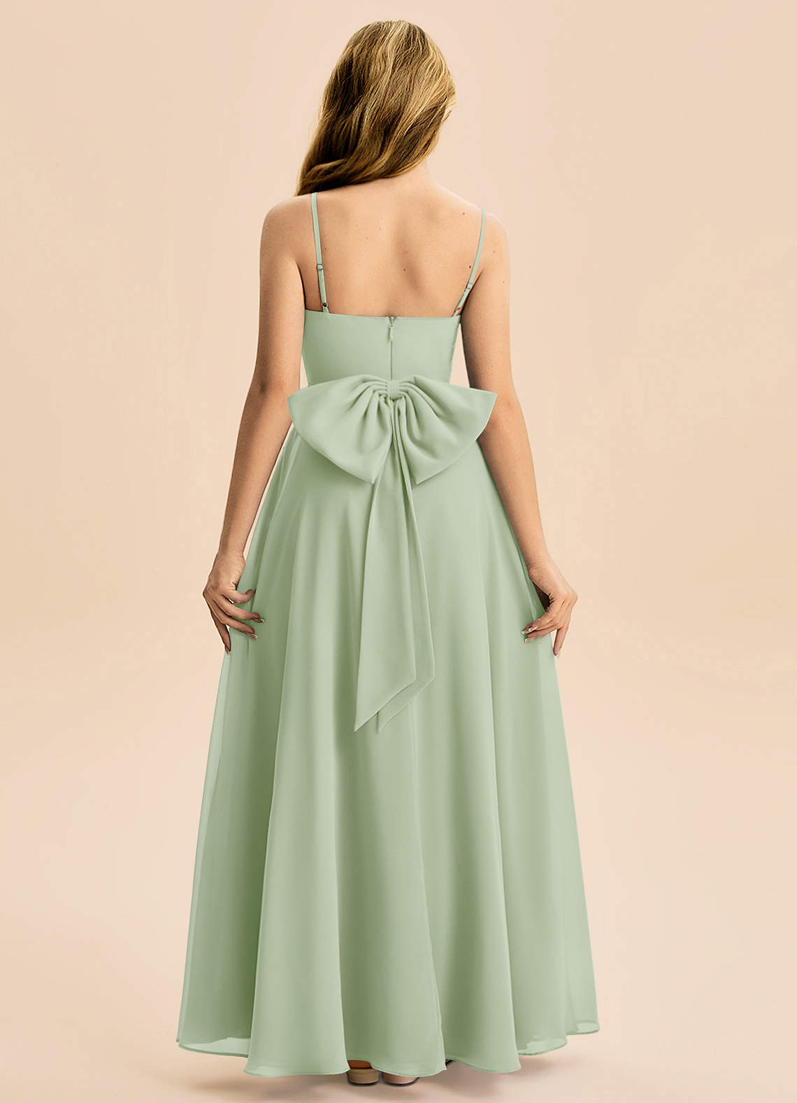 Azazie Bear Junior Dusty Sage A-Line Pleated Chiffon Dress image1