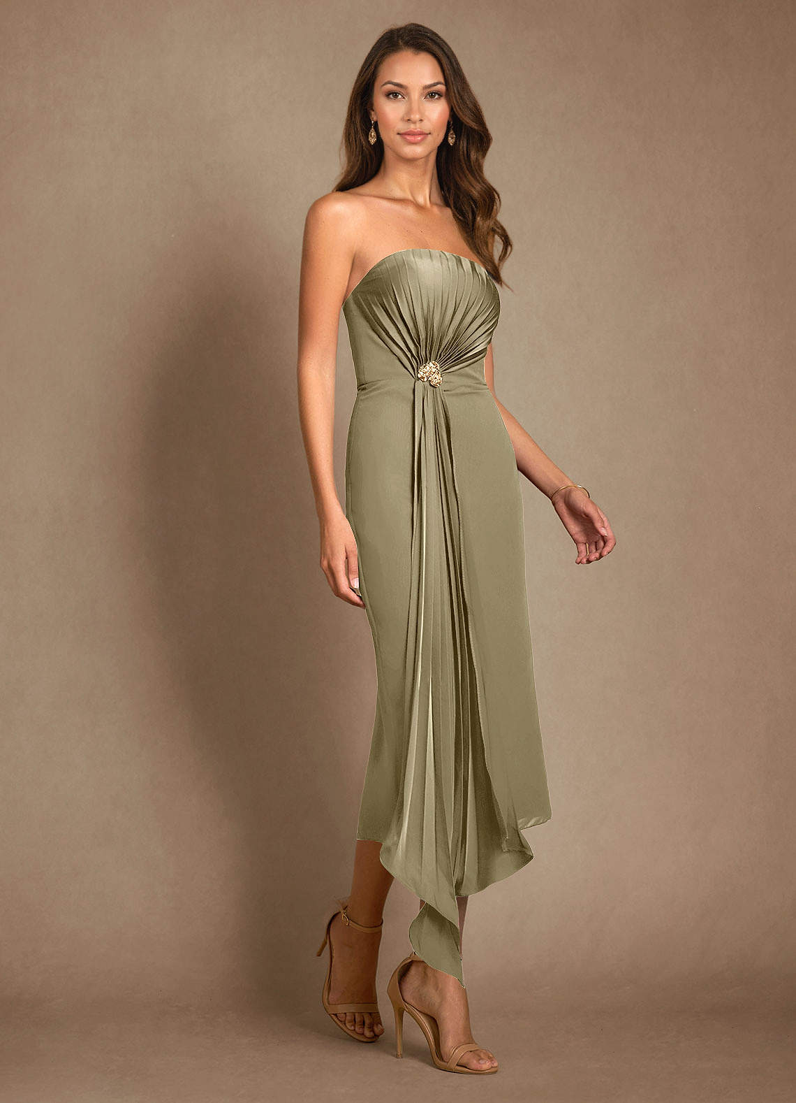 Azazie Dinanta vestidos de madre de la novia Vestido de Musgo Verde de Gasa de Columna con Plisado image6