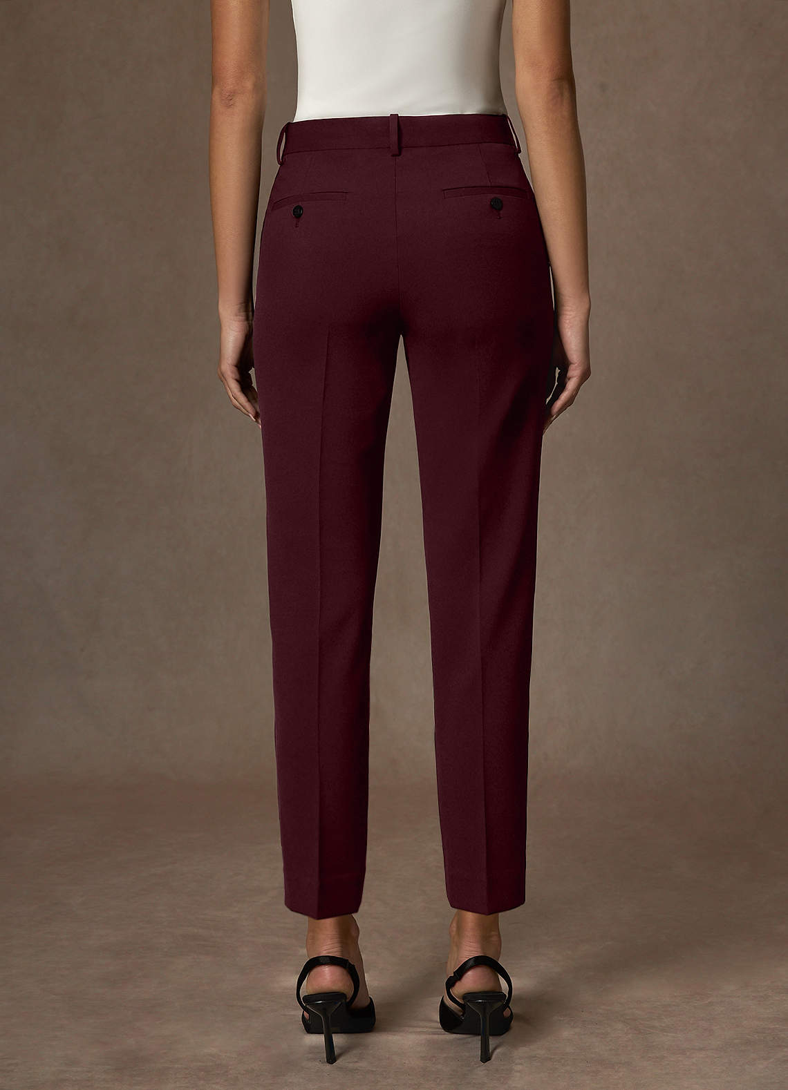 front Whitney Cabernet Structured Stretch Full Length Dress Pants
