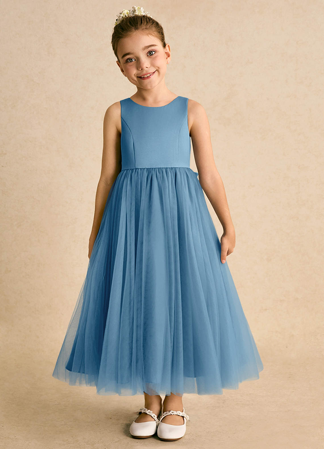Azazie Solia Robe Demoiselle D'honneur Fillette Robe Princesse en Tulle Arc Acier Bleuté image2