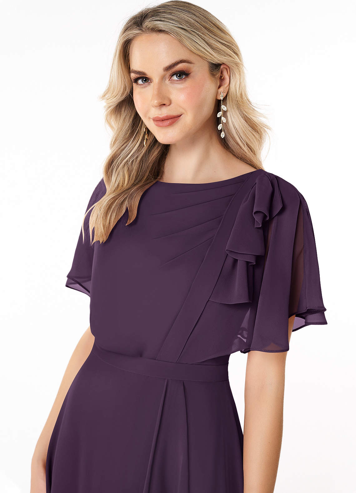 Azazie Aaliyah Modest Bridesmaid Dresses A-Line Scoop Pleated Chiffon Floor-Length Dress image9