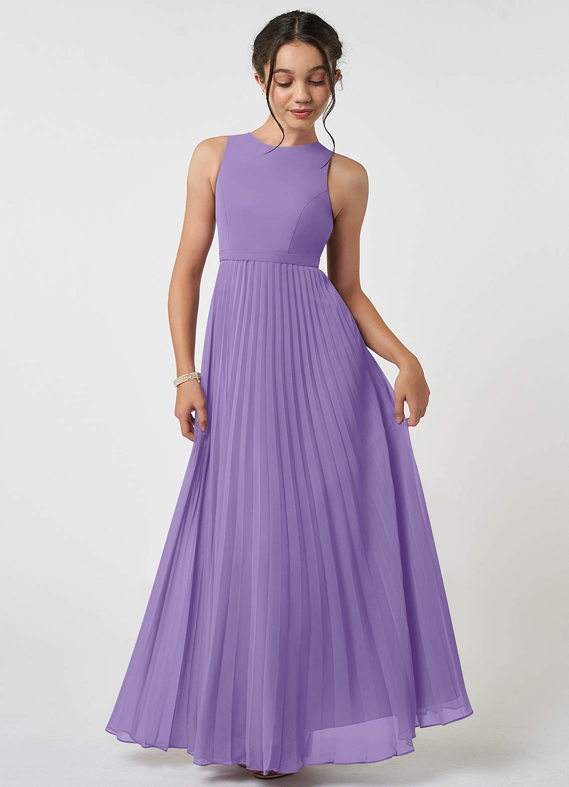 Azazie Lindie Junior Robe Trapèze en Mousseline de soie Plissée Tahiti image1