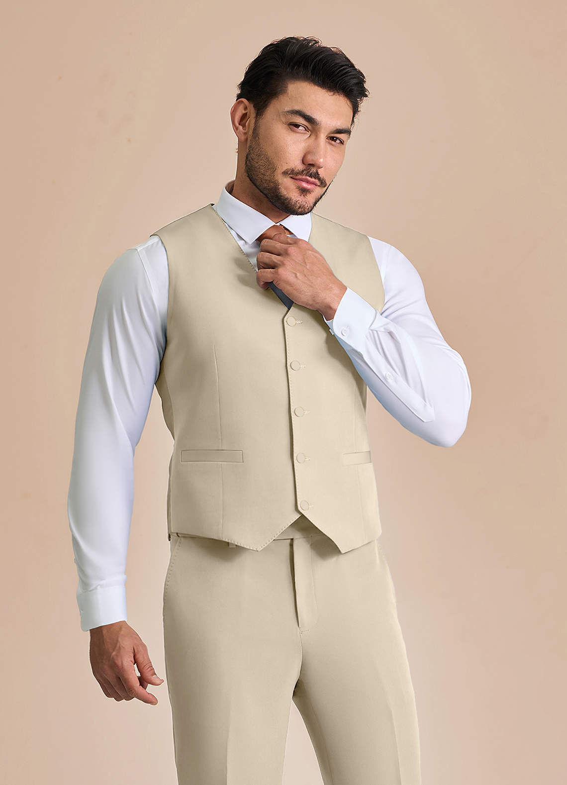front James Tan Structured Stretch Suit Vest
