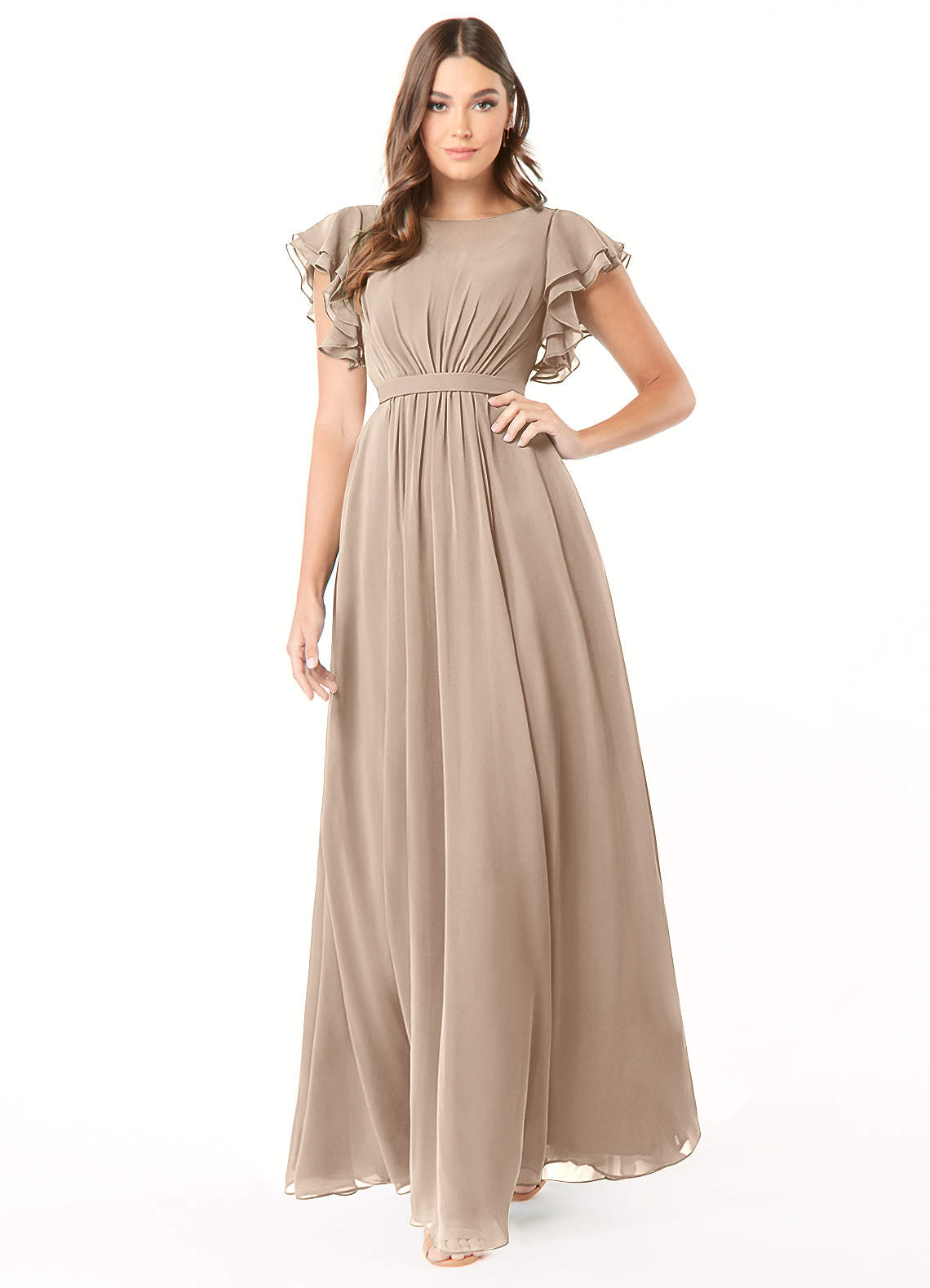 Azazie Daphne Modest Bridesmaid Dresses A-Line Ruffled Chiffon Floor-Length Dress image1