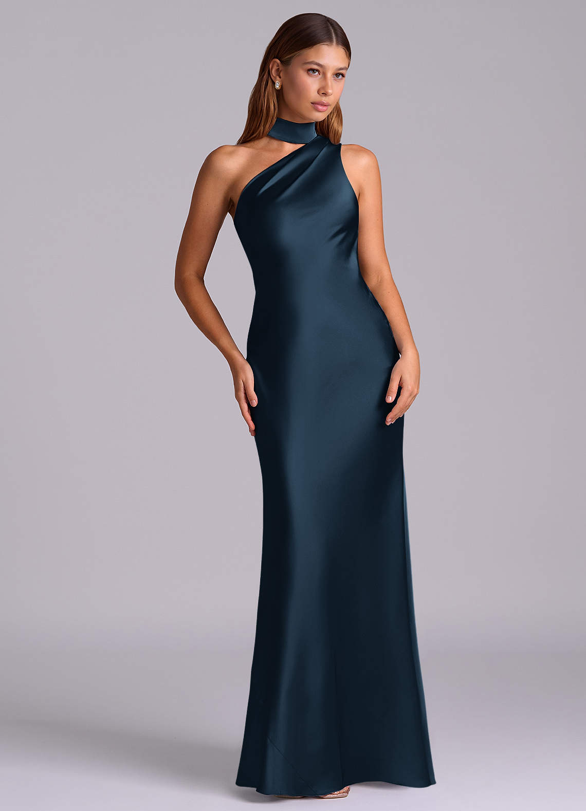 one shoulder navy bridesmaid dress Azazie Seona it features an asymmetric NOTONSALE occasion-Graduation A-Line/Princess Round Neck Short SIZE:US 6 navy bridesmaid dresses
