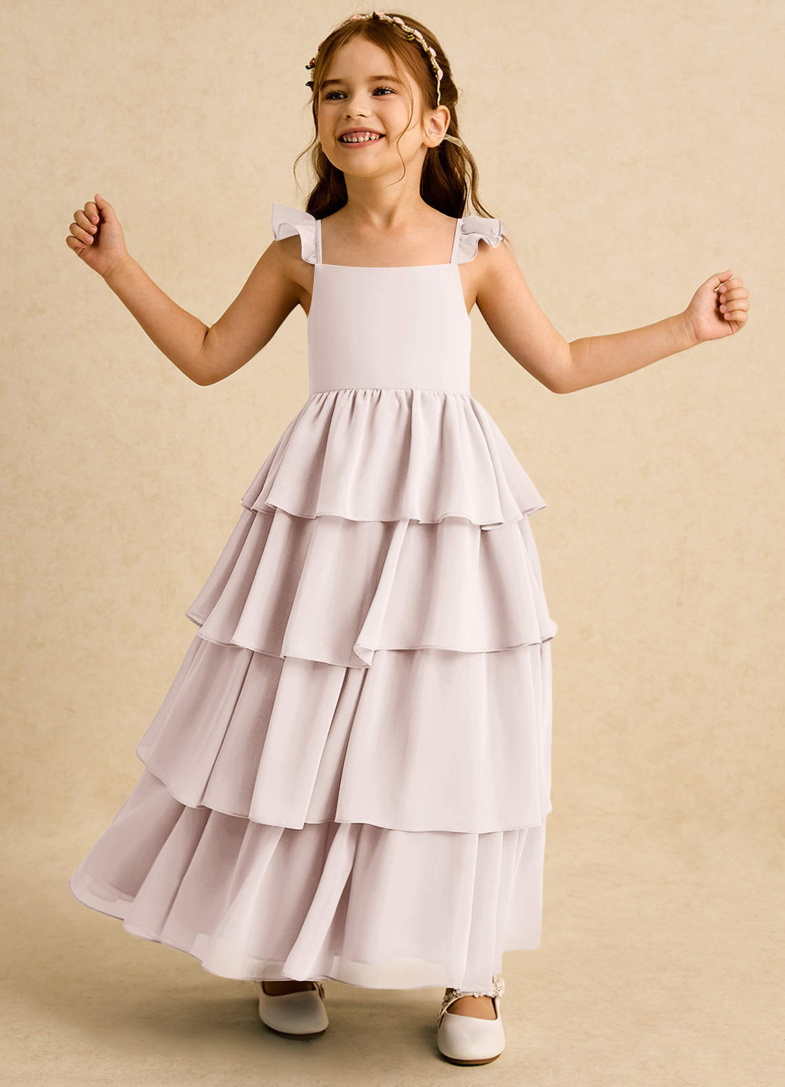 Azazie Boba Flower Girl Dresses Rose Petal A-Line Square Neckline Chiffon Dress image1