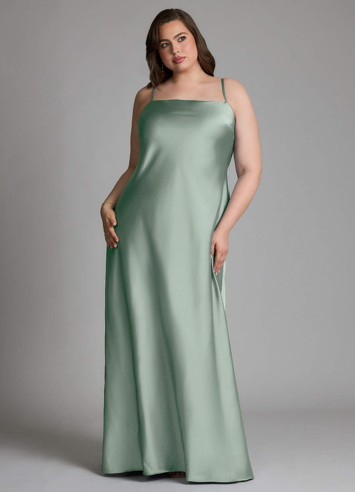 Azazie Jaleesa At-home Try On Dresses Agave Sheath High Neck Stretch Satin Dress image12