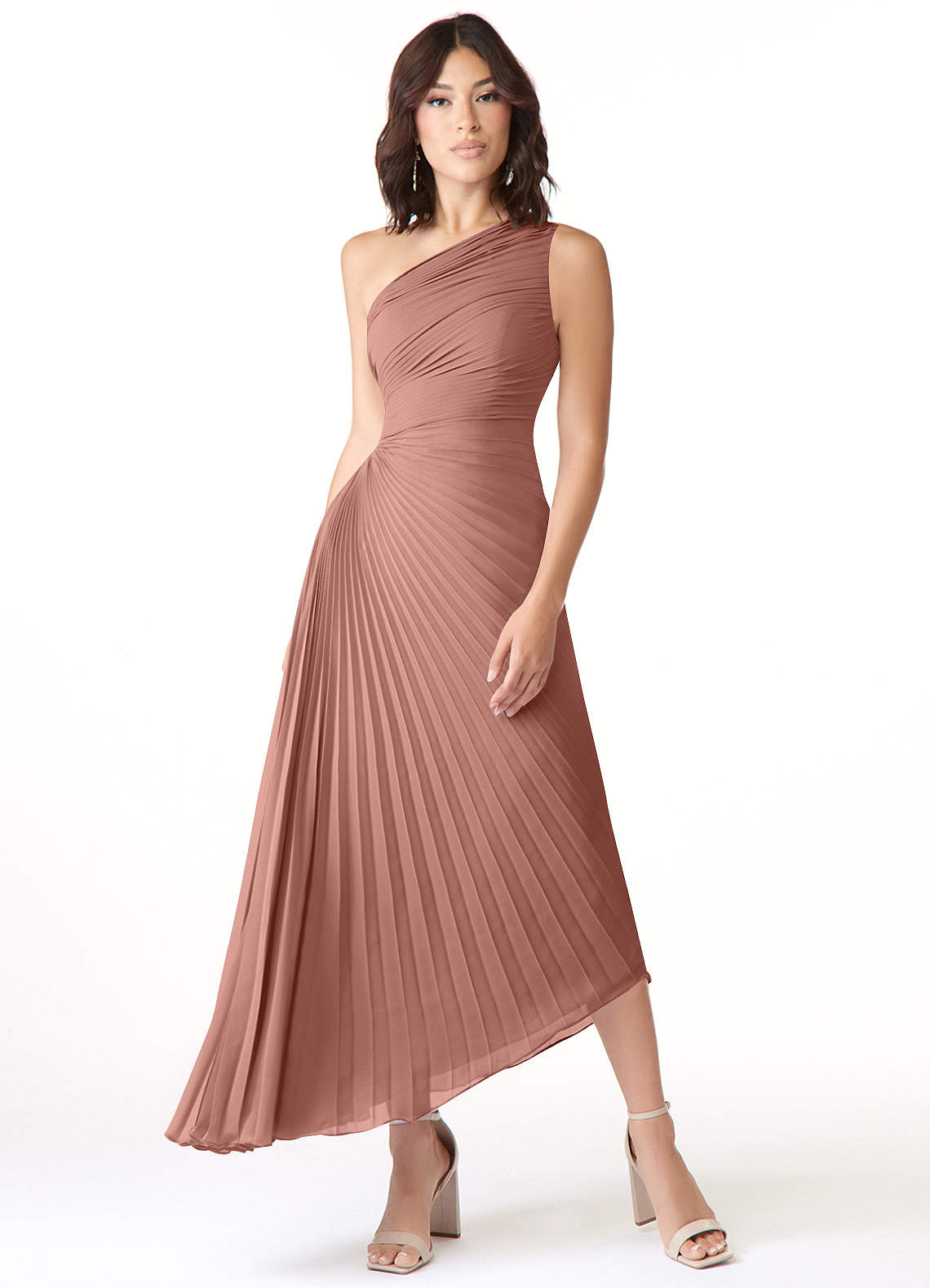 Azazie Kirra Bridesmaid Dresses Cedar Rose A-Line One Shoulder Chiffon Dress image1