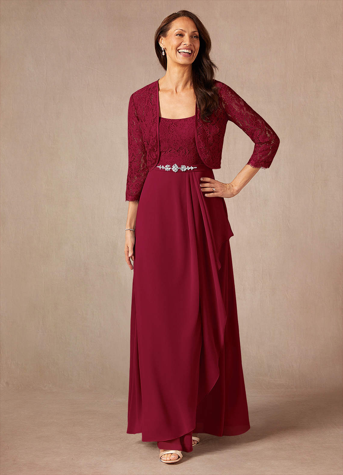 square neck burgundy dress Ever-Pretty Square Neck Chiffon Maxi With Sleev With Flutter Sleeves main image 0