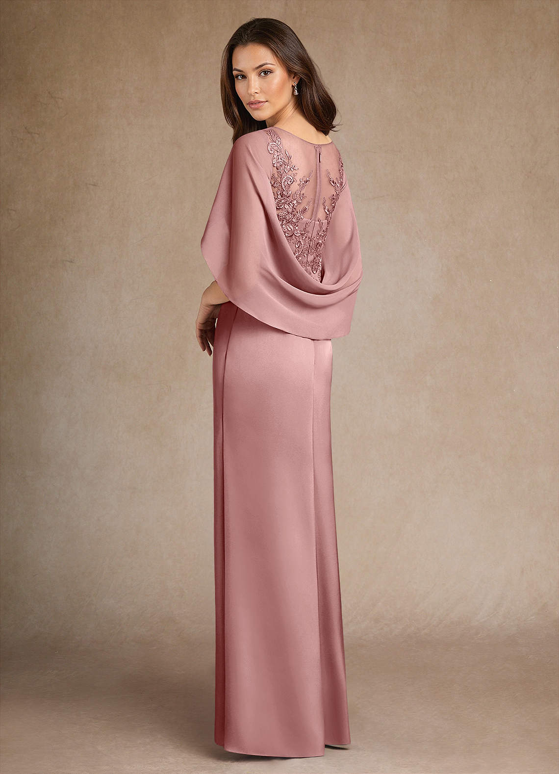 Azazie Hera Mother of the Bride Dresses Dusty Rose A-Line Lace Stretch Satin Dress image2