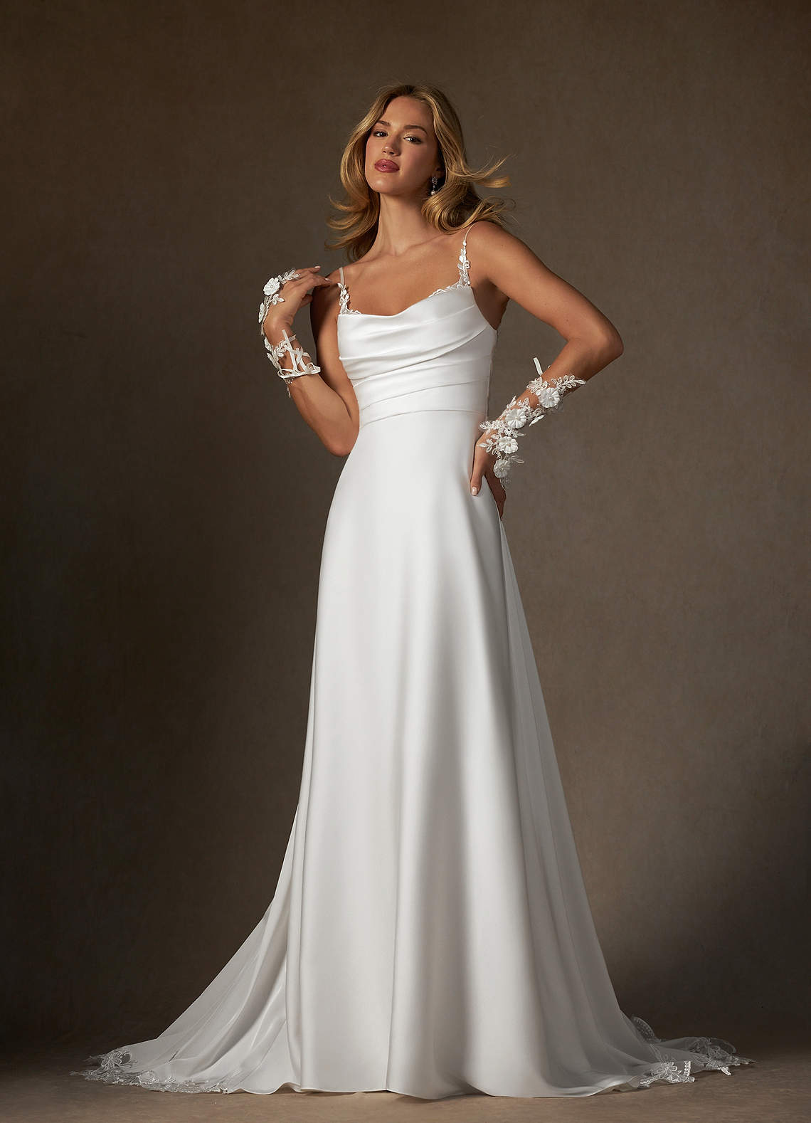 Azazie Sable Abiti da Sposa Abito A-Line in Raso Elasticizzato Pizzo Bianco Diamante image4