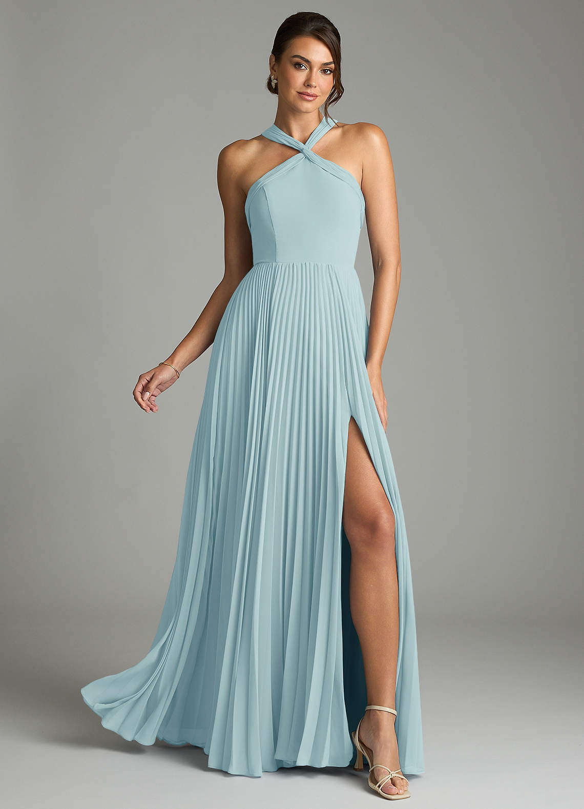 Azazie Afra Abiti da Damigella Abito A-Line in Chiffon Plissettato Sea Glass image1