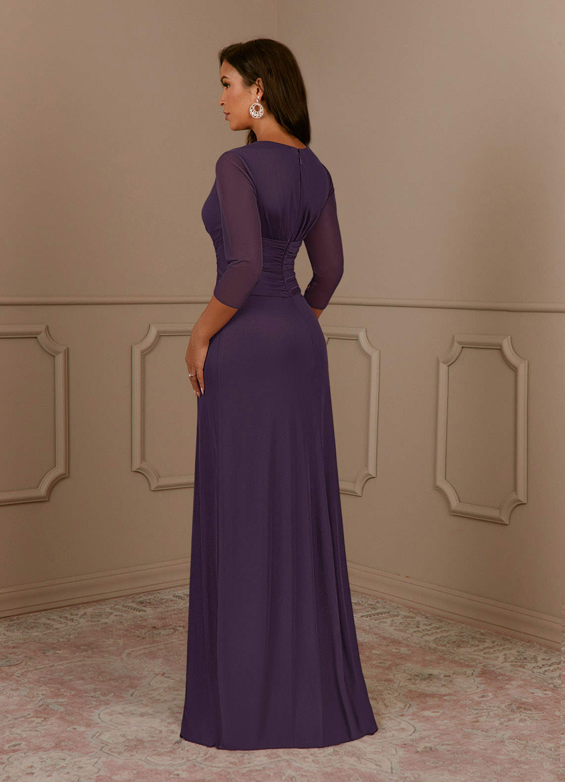 Azazie Plus Size A-Line/Princess V-Neck Floor-Length Mesh Mother of The Bride or Groom Dresses - Plum Azazie Plus Size A-Line/Princess V-Neck Floor-Length Mesh Mother of The Bride or Groom Dresses - Plum