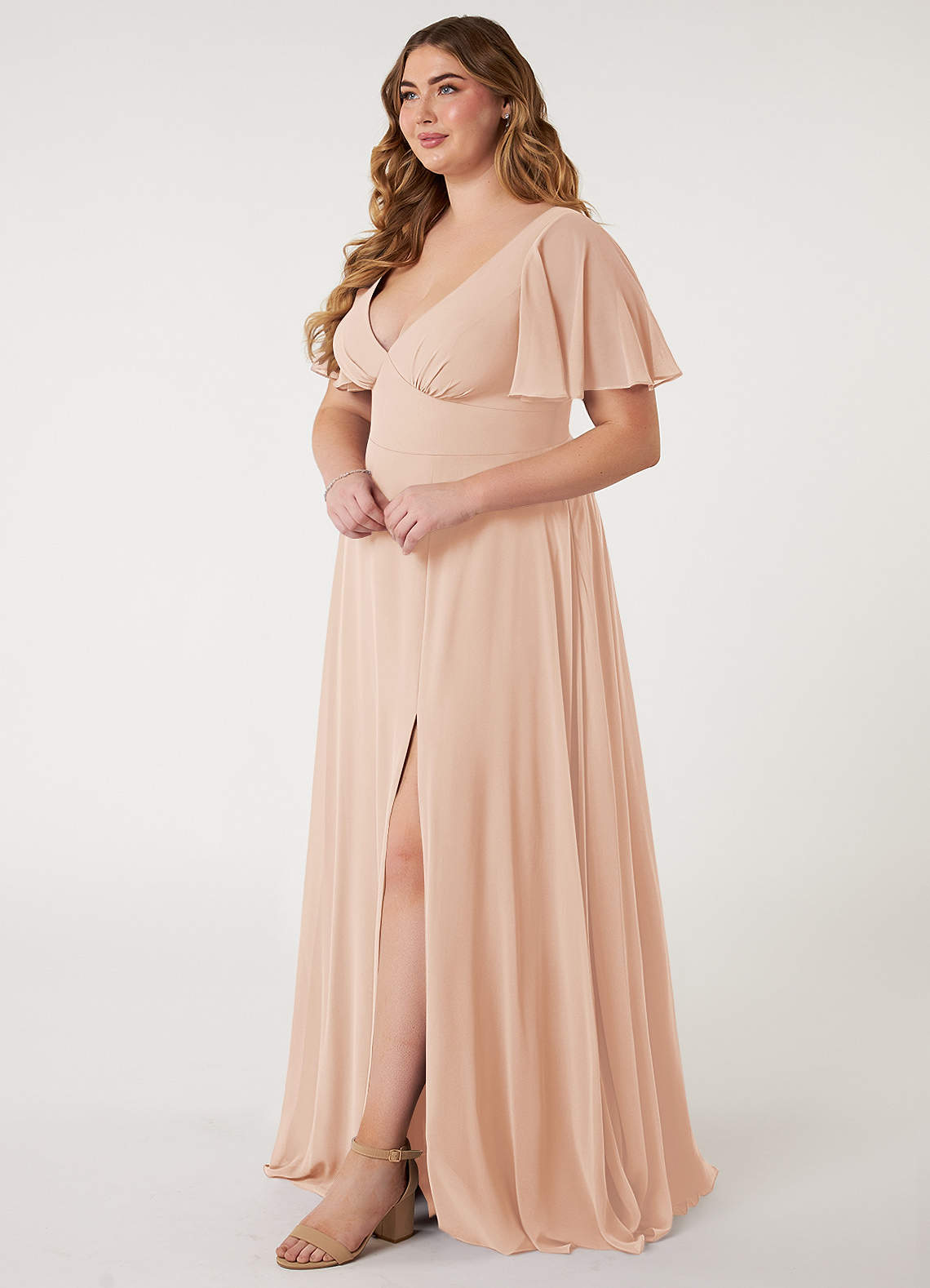 Azazie Kimber Bridesmaid Dresses English Rose A-Line Flounce Sleeve Chiffon Dress image7