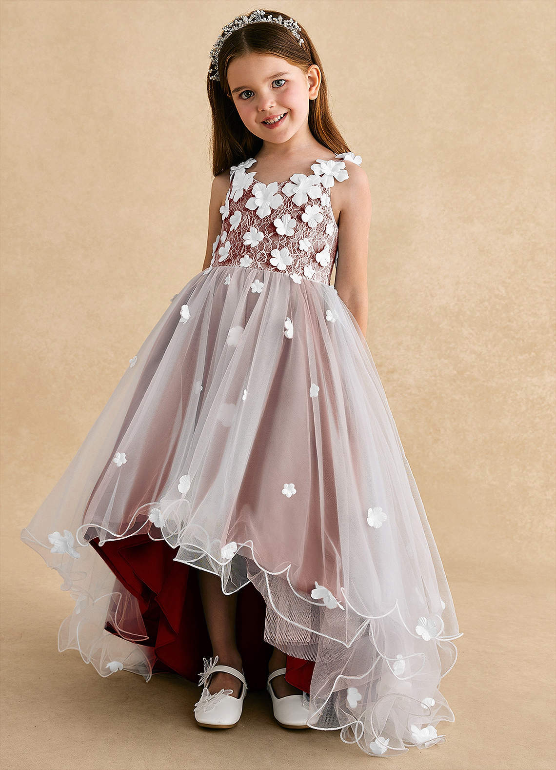 Azazie Celia Kukkatyttöjen mekot A-linja Pitsi Tylli Epäsymmetrinen Pukeutua image5