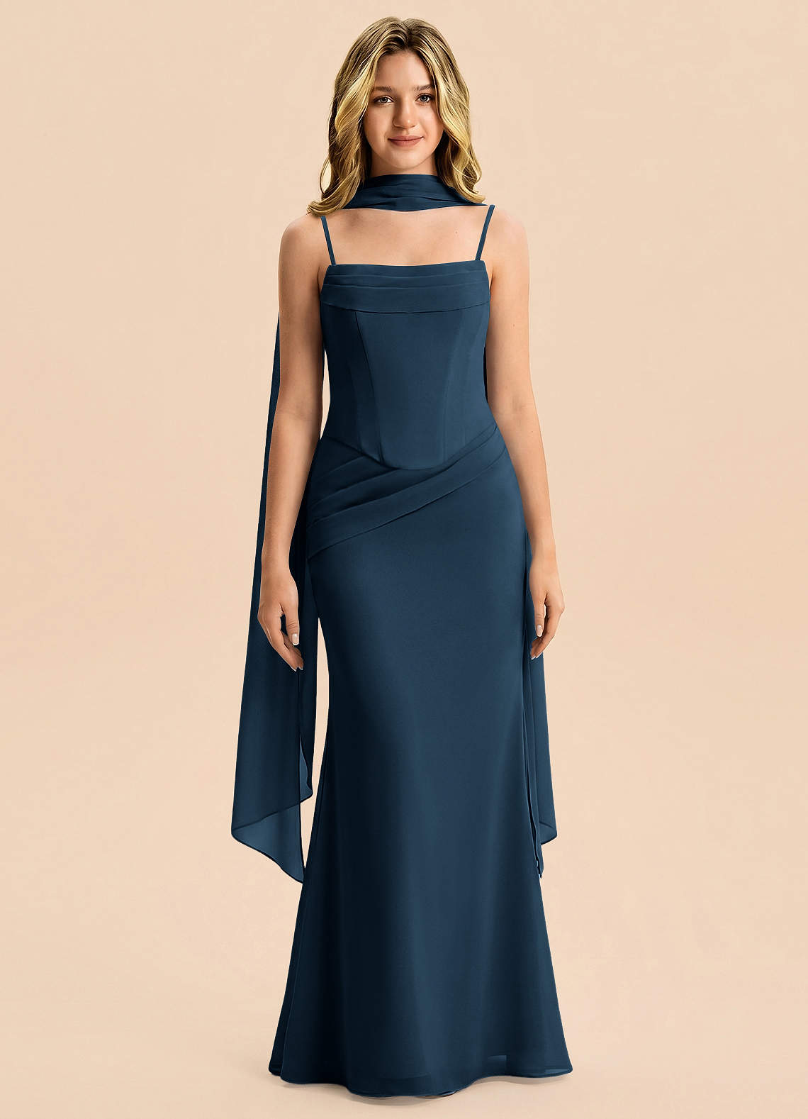 navy blue chiffon junior bridesmaid dresses Azazie Sorrel Sash at waist Active Collection Women's Western Maxi Dress Size Guide:US 12 / UK 16