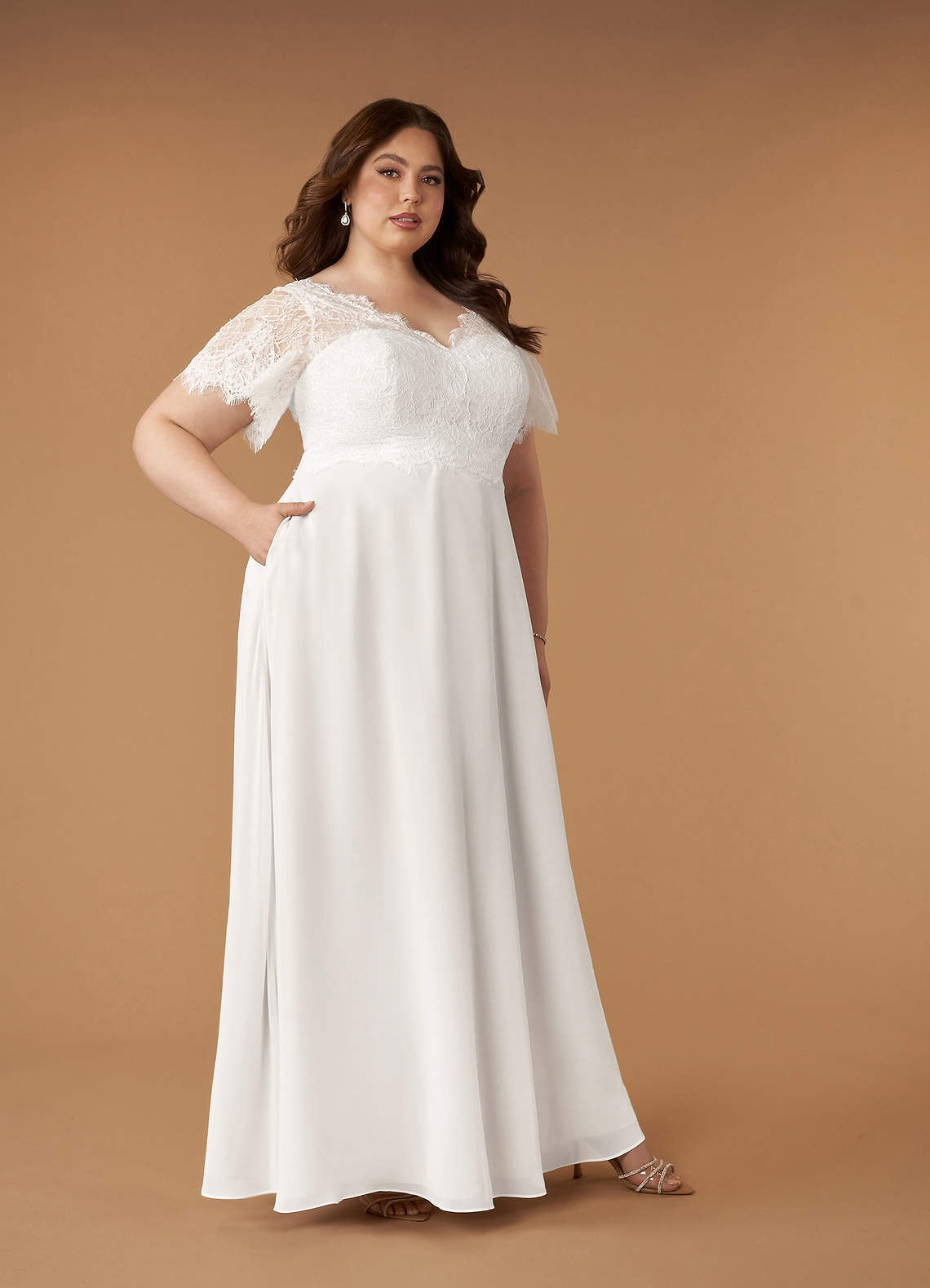 Azazie Veradis Wedding Dresses Diamond White A-Line V-Neck lace Chiffon Dress image8