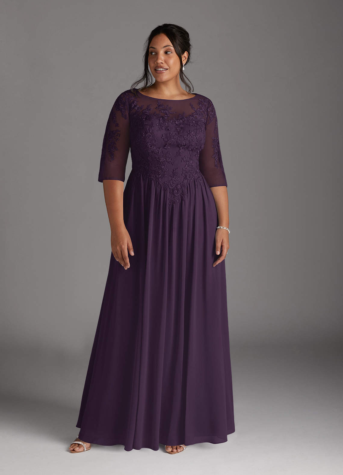 Azazie Mirielle Kleider für die Brautmutter A-Linie Schaufel Spitze Chiffon Kleid Pflaume image2