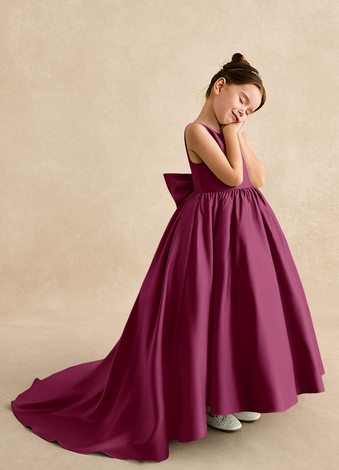 Azazie Mimia Robe Demoiselle D'honneur Fillette Robe Trapèze en Mat Satiné Arc Mûre image3