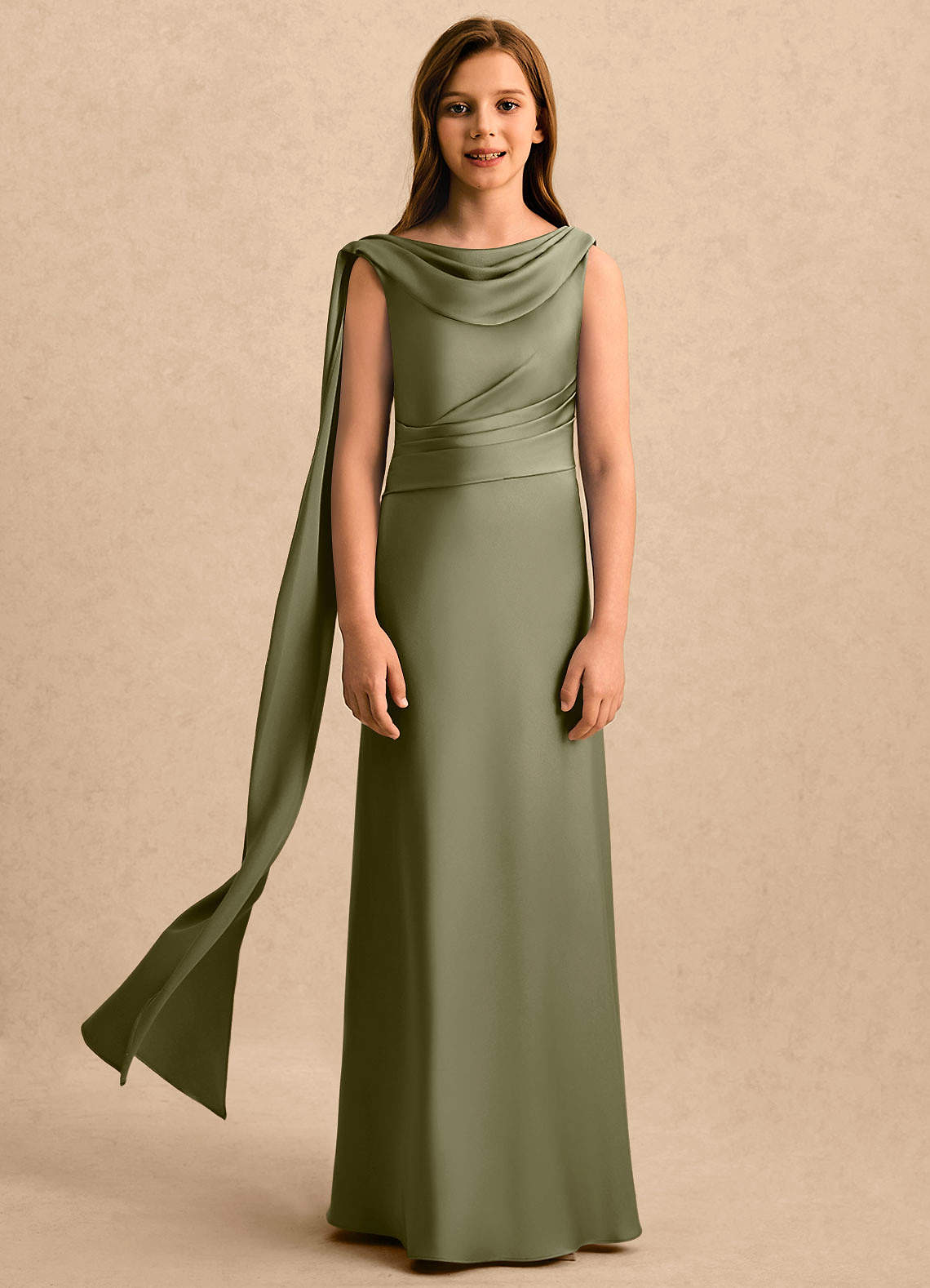 Azazie Sanah Girls Formal Flower Girl Klänningar Klänning A-Line i Stretch Satin Plisserad image3